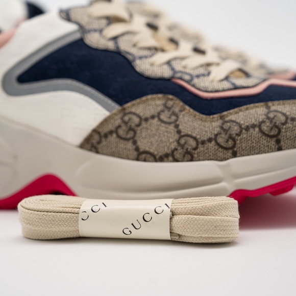 Size 36.5eu 6.5 US - Gucci GG Rhyton Beige White Pink Blue GG Canvas Leather - Picture 7 of 13